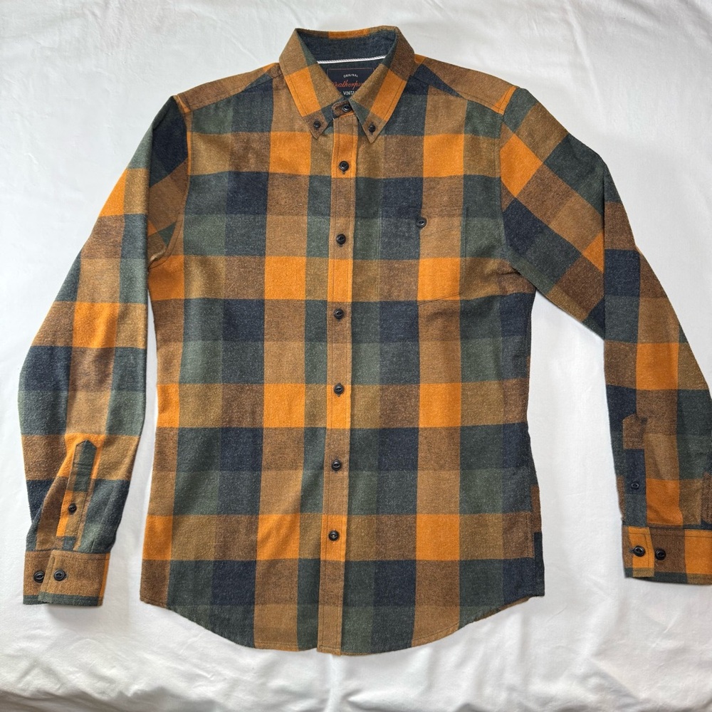 Weatherproof Men's Casual Plaid Shirt - Orange and Green